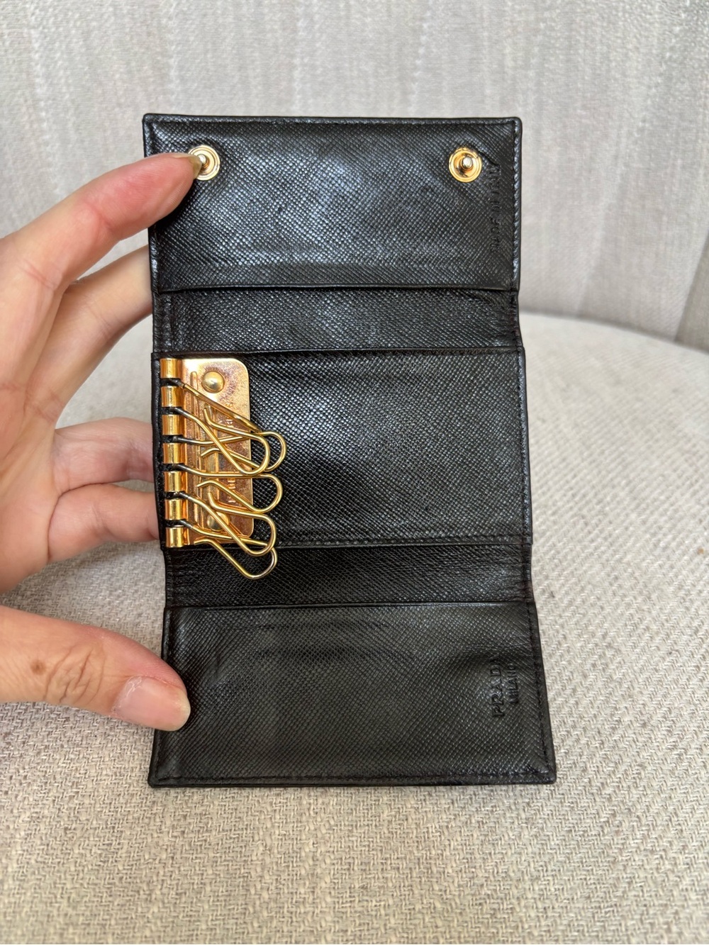 PRADA Logo Black Nylon and Saffiano Leather Key Wallet - Picture 4 of 11